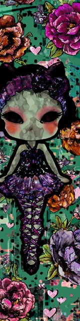 Free kawaii bookmark featuring a character with no eyes on a green background